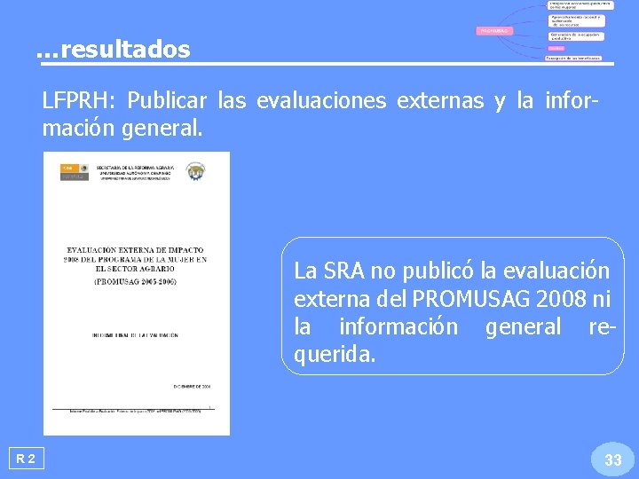 …resultados LFPRH: Publicar las evaluaciones externas y la información general. La SRA no publicó …resultados LFPRH: Publicar las evaluaciones externas y la información general. La SRA no publicó