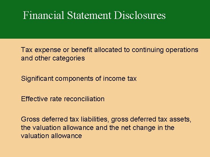Financial Statement Disclosures Tax expense or benefit allocated to continuing operations and other categories