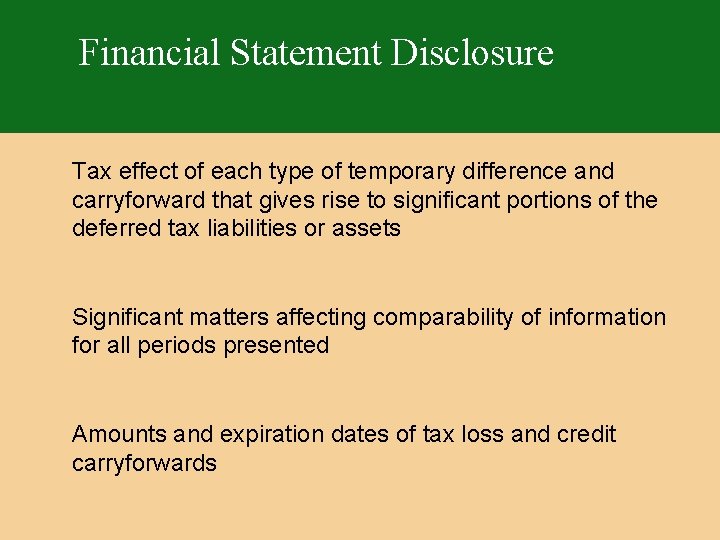 Financial Statement Disclosure Tax effect of each type of temporary difference and carryforward that