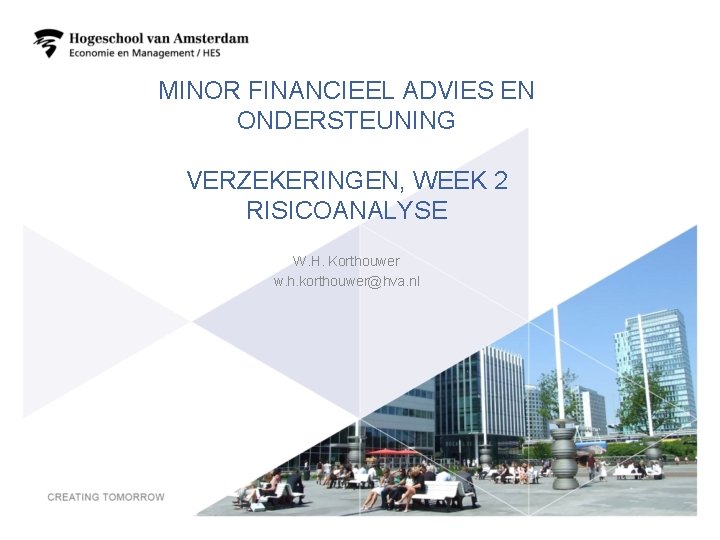 MINOR FINANCIEEL ADVIES EN ONDERSTEUNING VERZEKERINGEN, WEEK 2 RISICOANALYSE W. H. Korthouwer w. h.