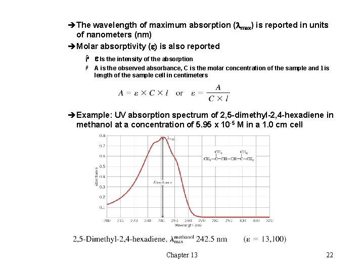 èThe wavelength of maximum absorption (lmax) is reported in units of nanometers (nm) èMolar èThe wavelength of maximum absorption (lmax) is reported in units of nanometers (nm) èMolar