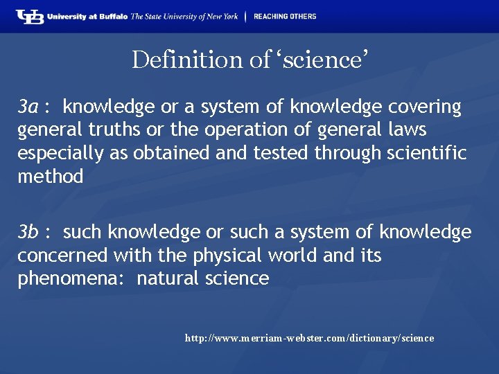 Definition of ‘science’ 3 a : knowledge or a system of knowledge covering general