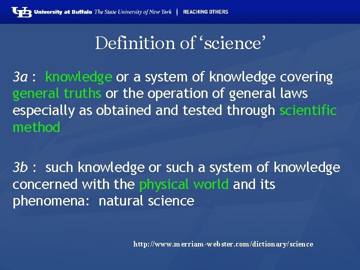 Definition of ‘science’ 3 a : knowledge or a system of knowledge covering general