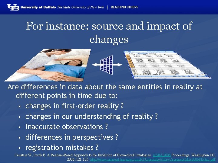 For instance: source and impact of changes Are differences in data about the same