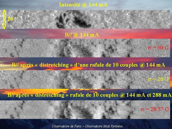 Intensité @ 144 m. A 20 ’’ B// @ 144 m. A s =