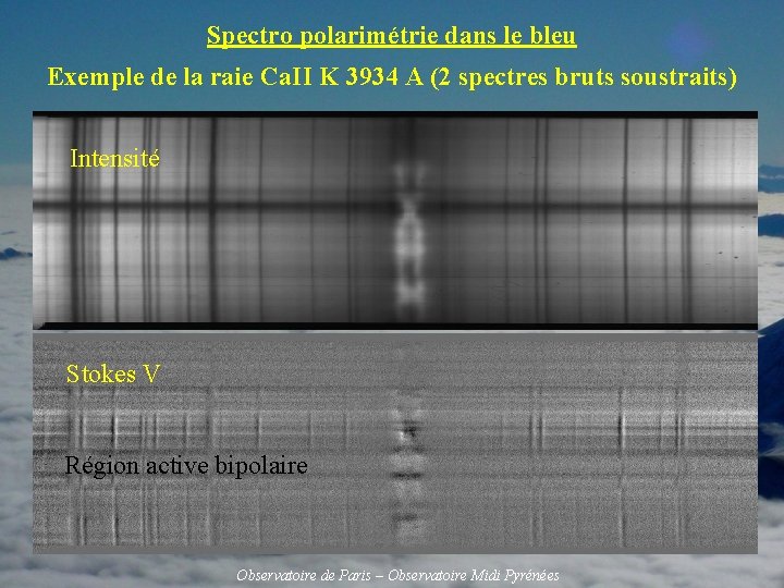 Spectro polarimétrie dans le bleu Exemple de la raie Ca. II K 3934 A