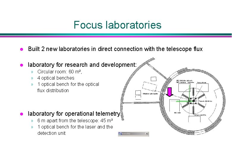 Focus laboratories l Built 2 new laboratories in direct connection with the telescope flux