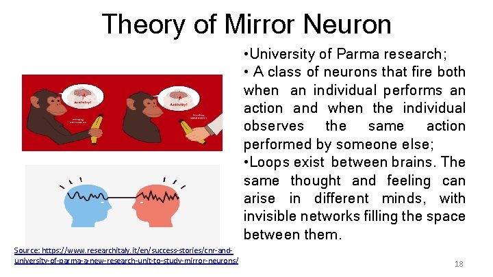 Theory of Mirror Neuron • University of Parma research; • A class of neurons