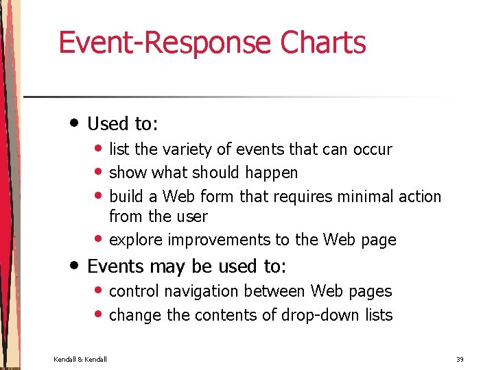 Event-Response Charts • • Used to: • list the variety of events that can