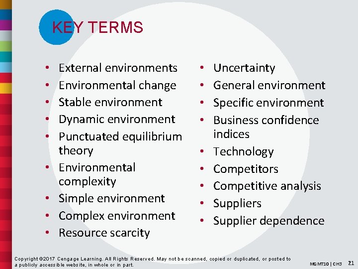 KEY TERMS • • • External environments Environmental change Stable environment Dynamic environment Punctuated