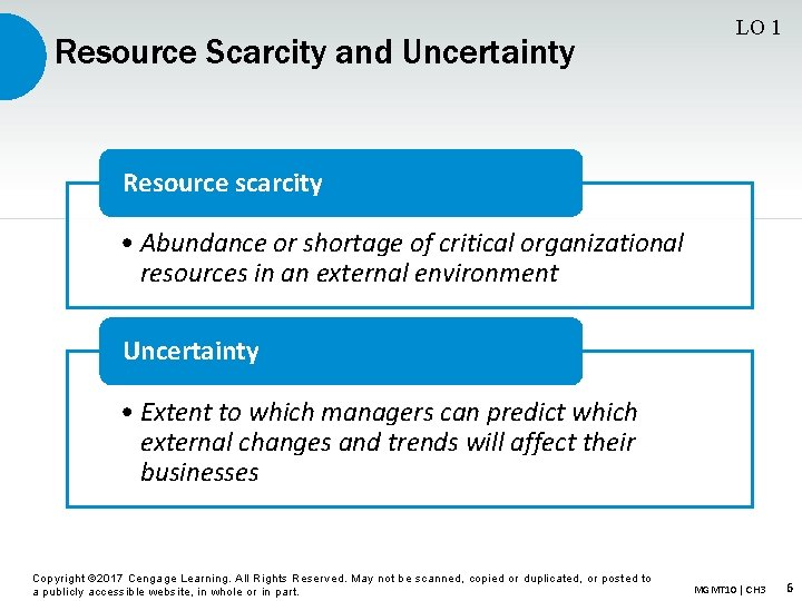 Resource Scarcity and Uncertainty LO 1 Resource scarcity • Abundance or shortage of critical