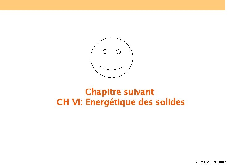 Chapitre suivant CH VI: Energétique des solides Z. HACHKAR, Phd Telecom 