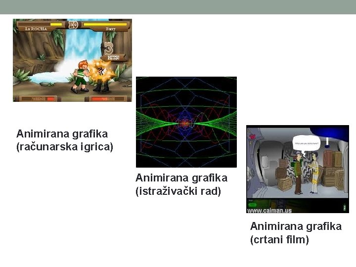 Animirana grafika (računarska igrica) Animirana grafika (istraživački rad) Animirana grafika (crtani film) 