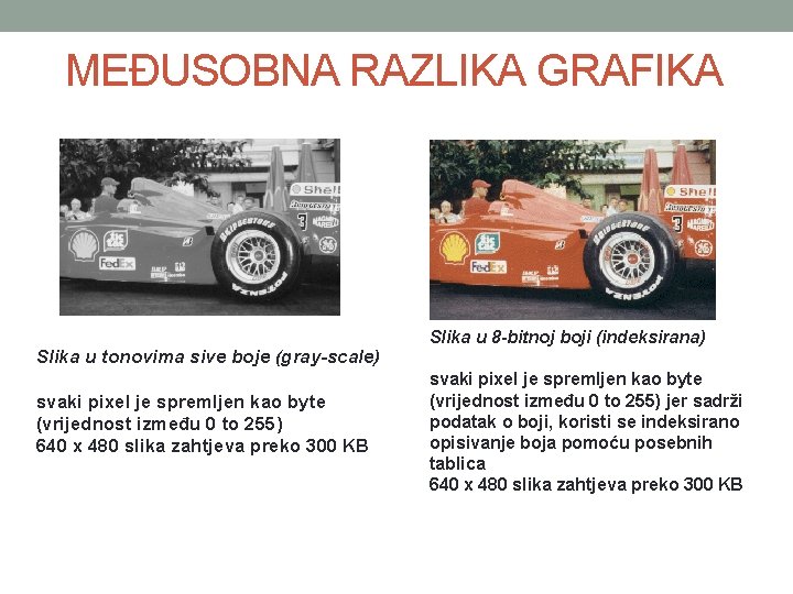 MEĐUSOBNA RAZLIKA GRAFIKA Slika u tonovima sive boje (gray-scale) svaki pixel je spremljen kao