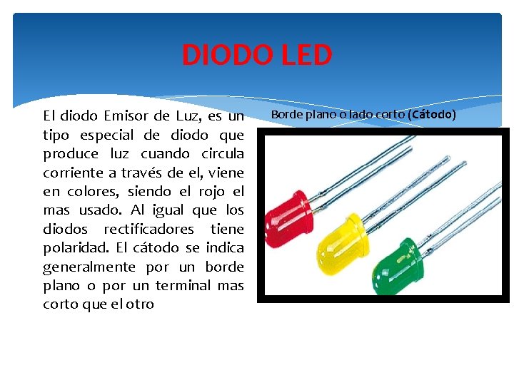 DIODO LED El diodo Emisor de Luz, es un tipo especial de diodo que