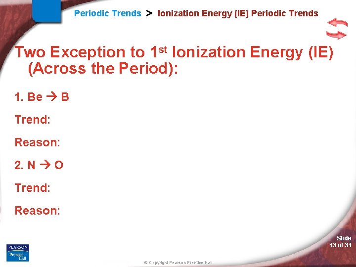 Periodic Trends > Ionization Energy (IE) Periodic Trends Two Exception to 1 st Ionization