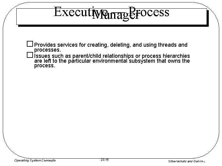 Executive — Process Manager � Provides services for creating, deleting, and using threads and Executive — Process Manager � Provides services for creating, deleting, and using threads and