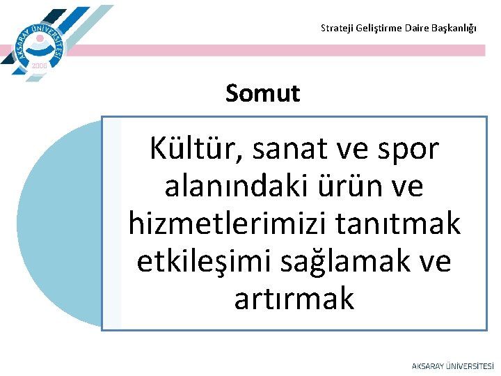  Strateji Geliştirme Daire Başkanlığı Somut Kültür, sanat ve spor alanındaki ürün ve hizmetlerimizi