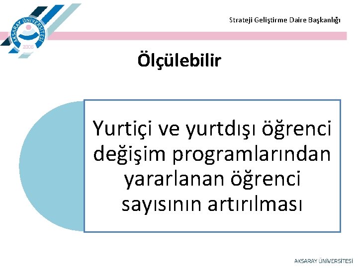 Strateji Geliştirme Daire Başkanlığı Ölçülebilir Yurtiçi ve yurtdışı öğrenci değişim programlarından yararlanan öğrenci Strateji Geliştirme Daire Başkanlığı Ölçülebilir Yurtiçi ve yurtdışı öğrenci değişim programlarından yararlanan öğrenci