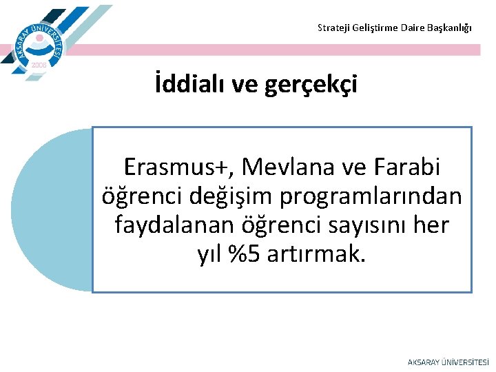  Strateji Geliştirme Daire Başkanlığı İddialı ve gerçekçi Erasmus+, Mevlana ve Farabi öğrenci değişim