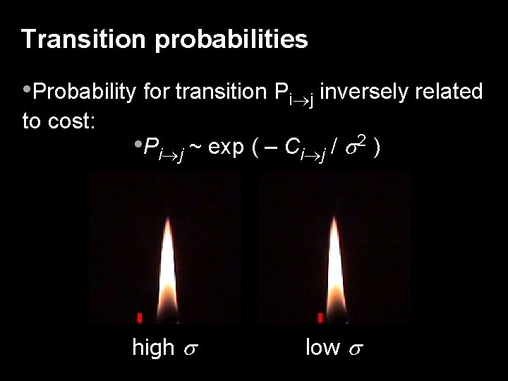 Transition probabilities • Probability for transition Pi j inversely related to cost: • Pi