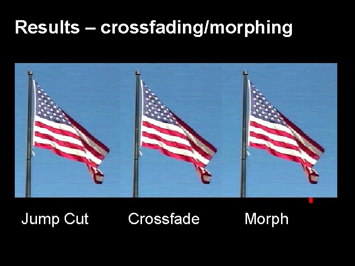 Results – crossfading/morphing Jump Cut Crossfade Morph 