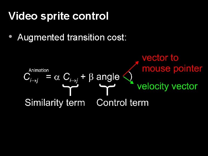 Video sprite control • Augmented transition cost: 