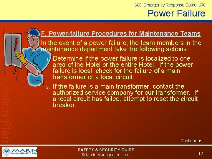 600. Emergency Response Guide, 676 Power Failure Emergency Action Plan F. Power-failure Procedures for