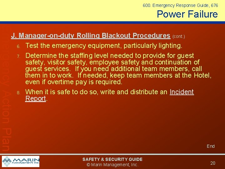 600. Emergency Response Guide, 676 Power Failure Emergency Action Plan J. Manager-on-duty Rolling Blackout