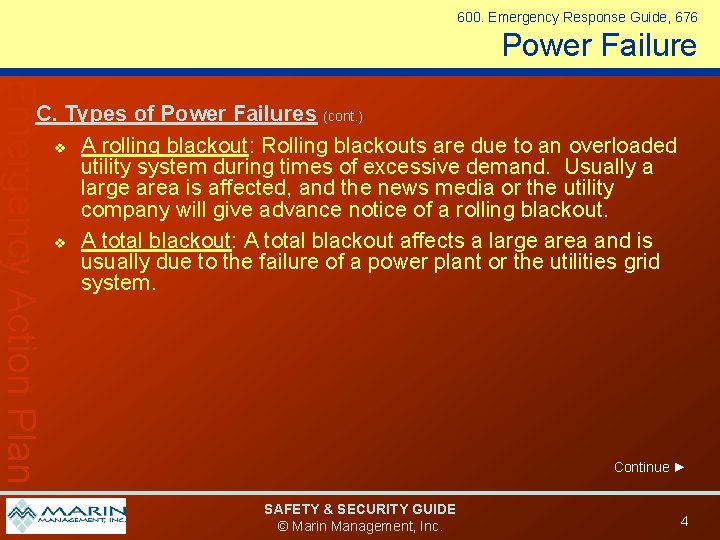 600. Emergency Response Guide, 676 Power Failure Emergency Action Plan C. Types of Power