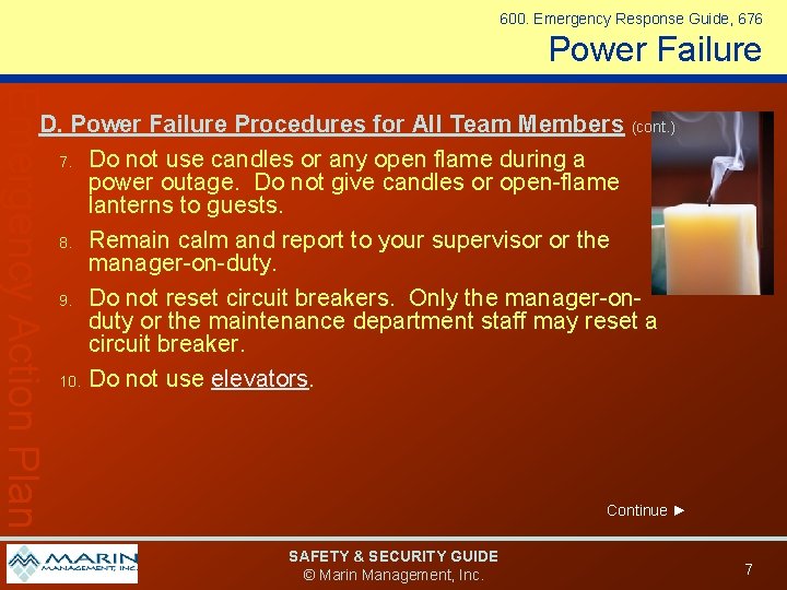 600. Emergency Response Guide, 676 Power Failure Emergency Action Plan D. Power Failure Procedures