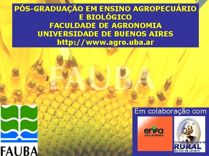 PÓS-GRADUAÇÃO EM ENSINO AGROPECUÁRIO E BIOLÓGICO FACULDADE DE AGRONOMIA UNIVERSIDADE DE BUENOS AIRES http: