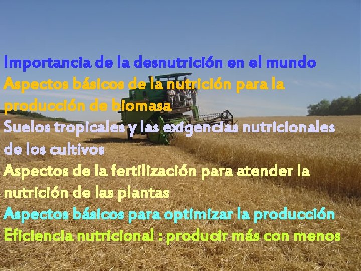 Importancia de la desnutrición en el mundo Aspectos básicos de la nutrición para la