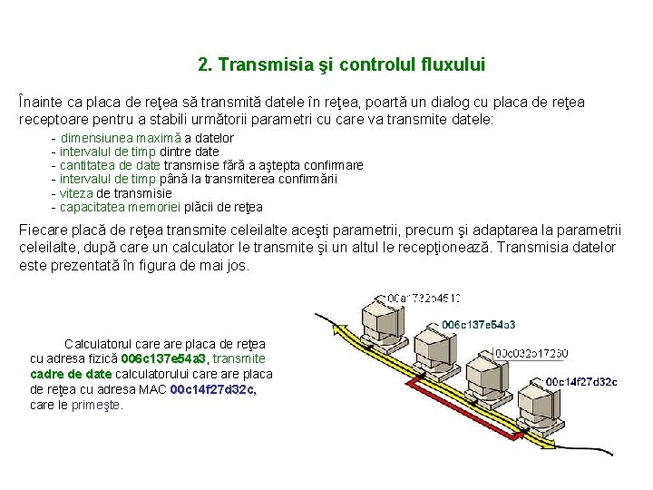 2. Transmisia şi controlul fluxului Înainte ca placa de reţea să transmită datele în