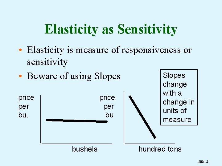 Elasticity as Sensitivity • Elasticity is measure of responsiveness or sensitivity Slopes • Beware