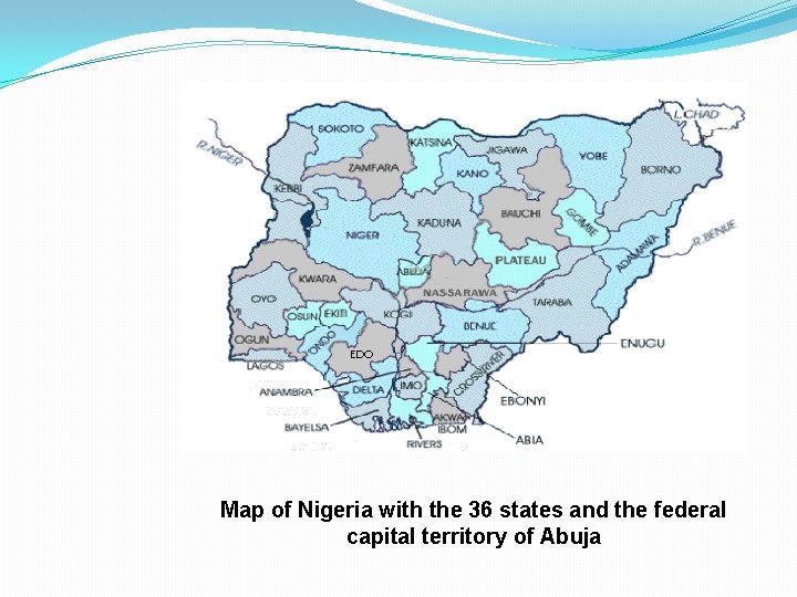 Map of Nigeria with the 36 states and the federal capital territory of Abuja