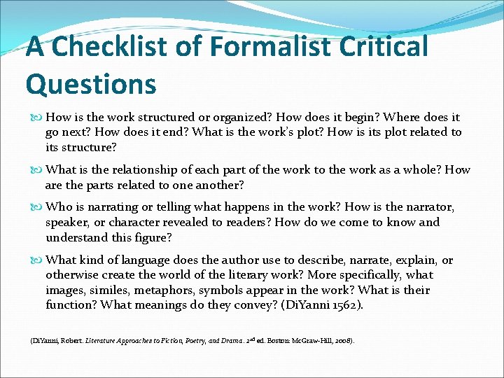 Formalist Approach Critique Example Analyzing Literature The Formalist Perspective Copyright 2010 All