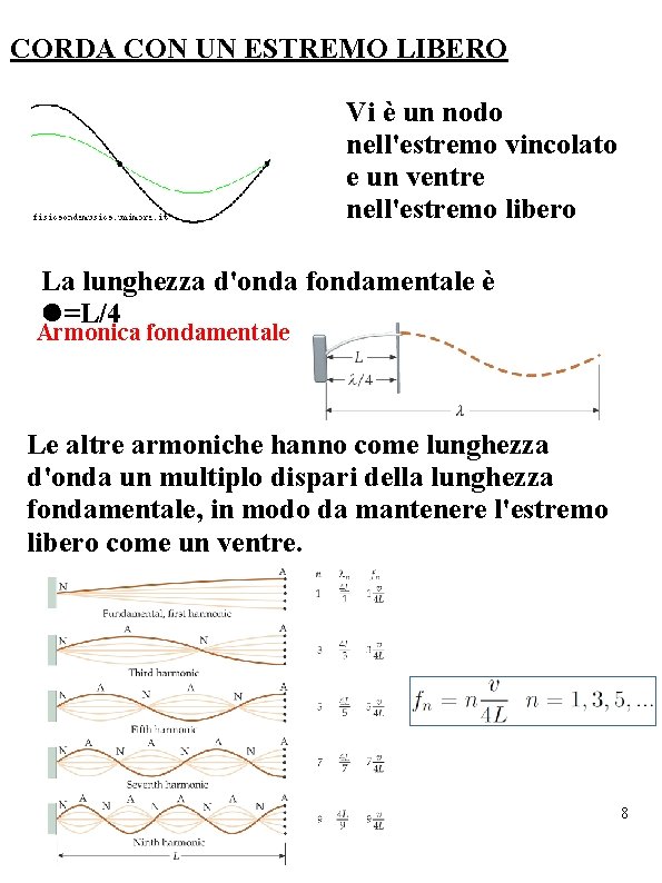 CORDA CON UN ESTREMO LIBERO Vi è un nodo nell'estremo vincolato e un ventre