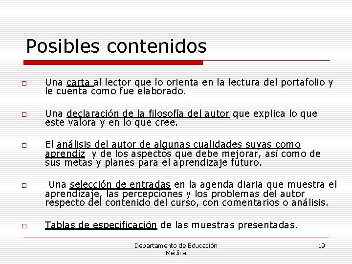 Posibles contenidos o Una carta al lector que lo orienta en la lectura del