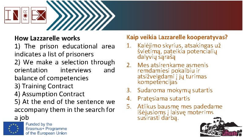 How Lazzarelle works 1) The prison educational area indicates a list of prisoners 2)