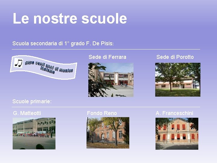 Le nostre scuole Scuola secondaria di 1° grado F. De Pisis: Sede di Ferrara