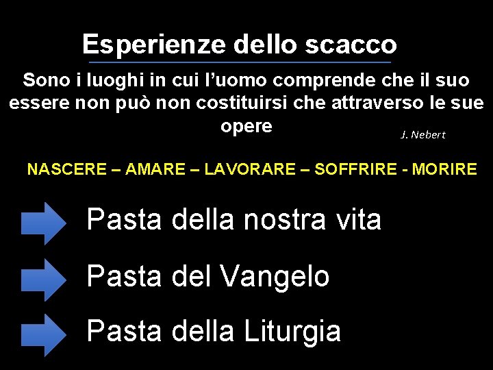 Esperienze dello scacco Sono i luoghi in cui l’uomo comprende che il suo essere