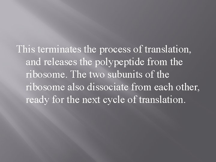 This terminates the process of translation, and releases the polypeptide from the ribosome. The