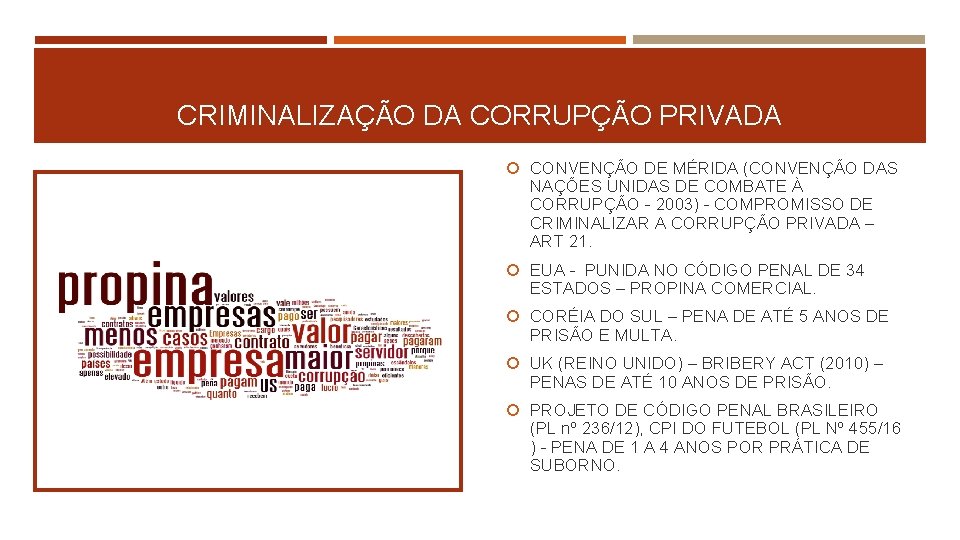 CRIMINALIZAÇÃO DA CORRUPÇÃO PRIVADA CONVENÇÃO DE MÉRIDA (CONVENÇÃO DAS NAÇÕES UNIDAS DE COMBATE À