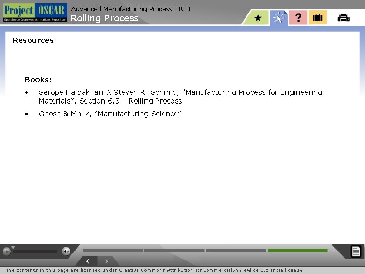 Advanced Manufacturing Process I & II Rolling Process Resources Books: • Serope Kalpakjian &
