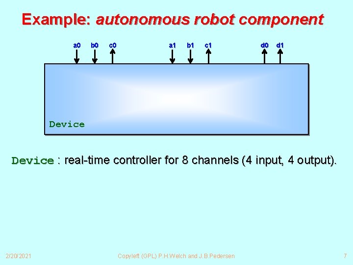 Example: autonomous robot component a 0 b 0 c 0 a 1 b 1