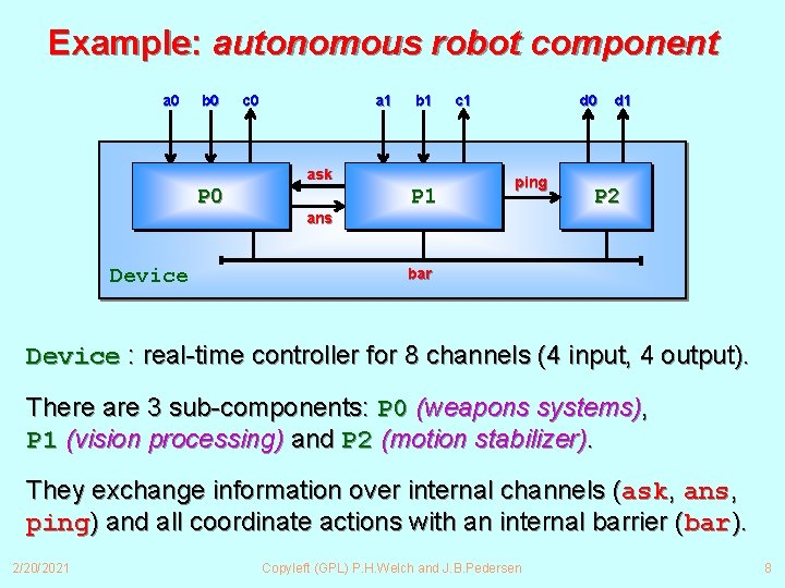 Example: autonomous robot component a 0 b 0 c 0 a 1 b 1