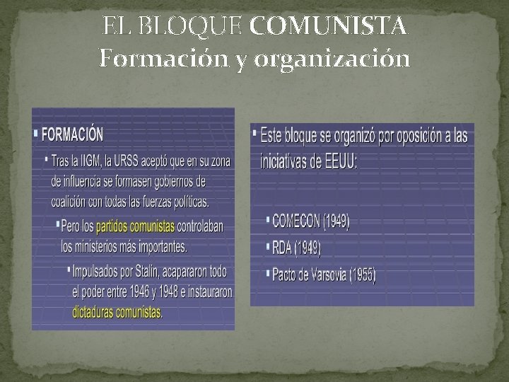 EL BLOQUE COMUNISTA Formación y organización 