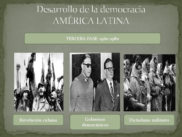 Desarrollo de la democracia AMÉRICA LATINA TERCERA FASE: 1960 -1980 Revolución cubana Gobiernos democráticos