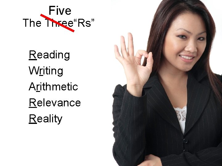 Five Three“Rs” Reading Writing Arithmetic Relevance Reality 